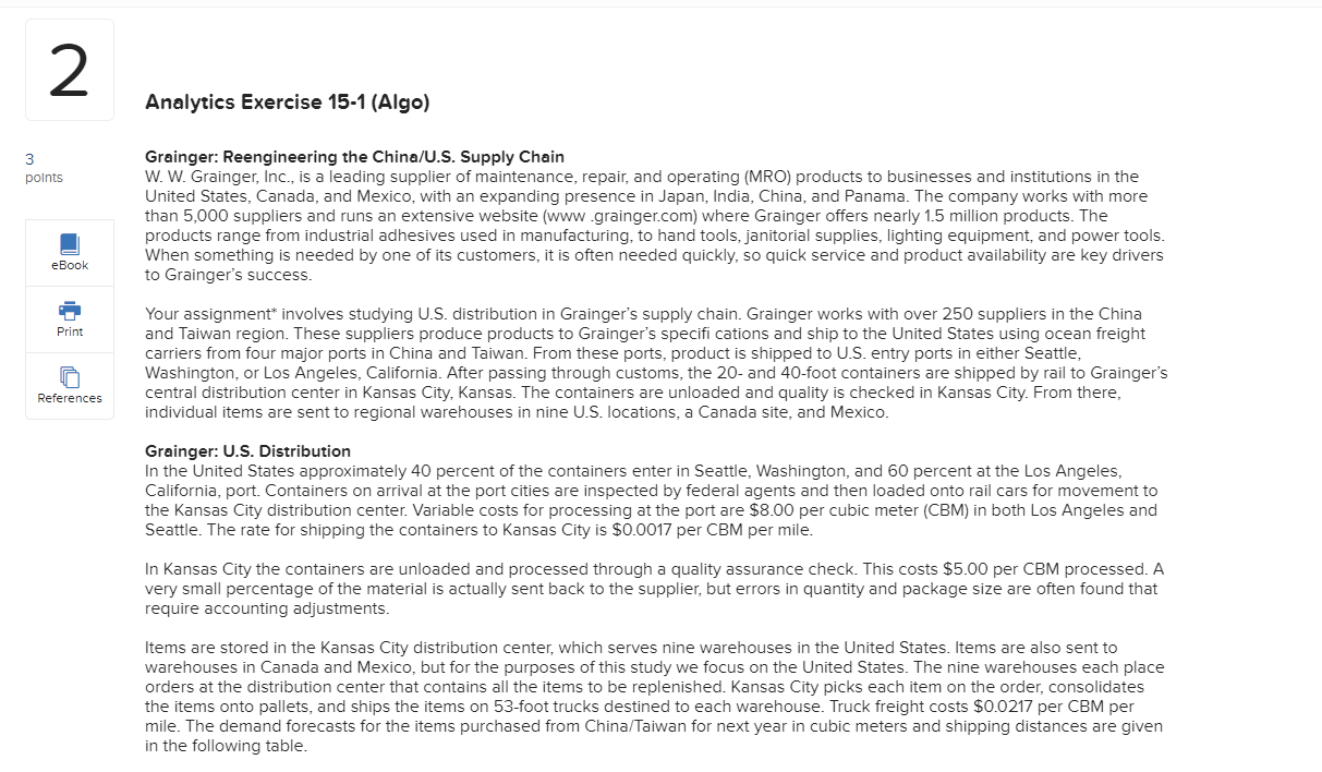 2 Analytics Exercise 15-1 (Algo) 3 points