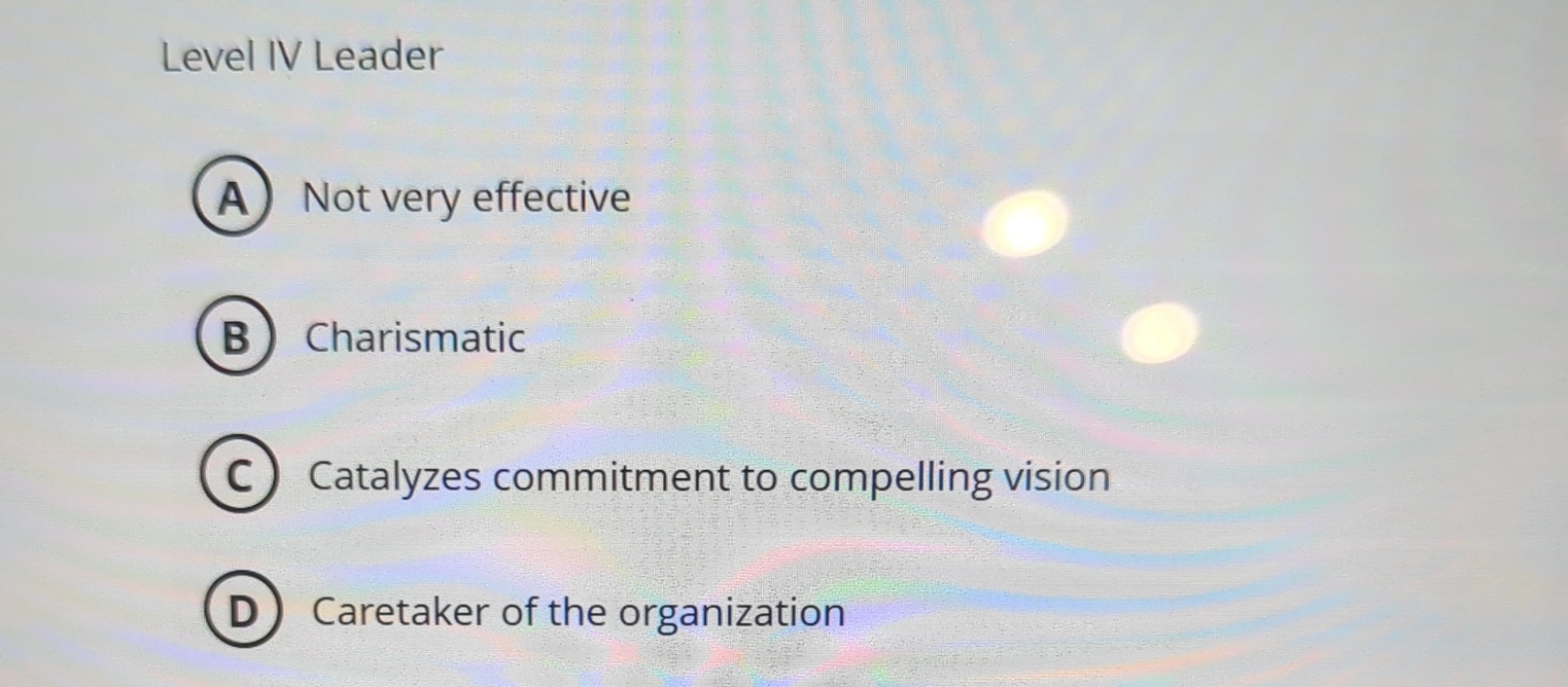 Level IV Leader Not very effective Charismatic