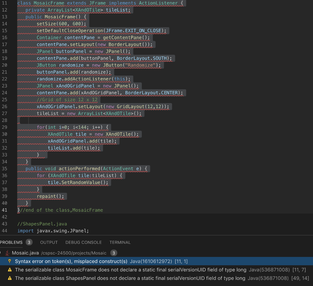 I have to create a java program that generates a grid of