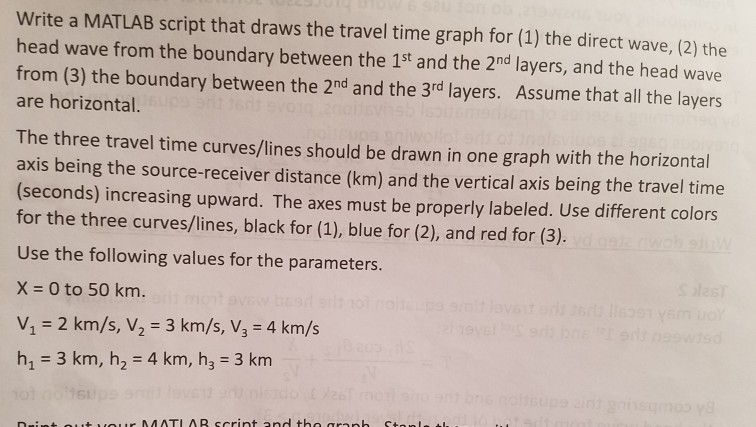 Write a MATLAB script that draws the travel time