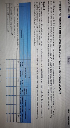 work-Lhapter1 5eved Help Save & Exi Problem 1-1A