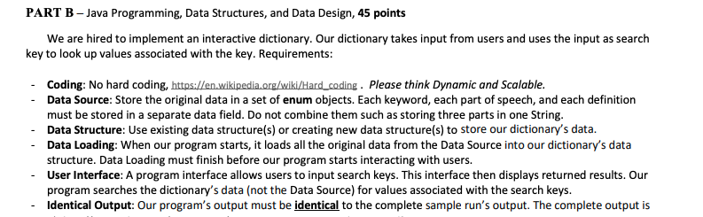 Here is the sample output: PART B - Java