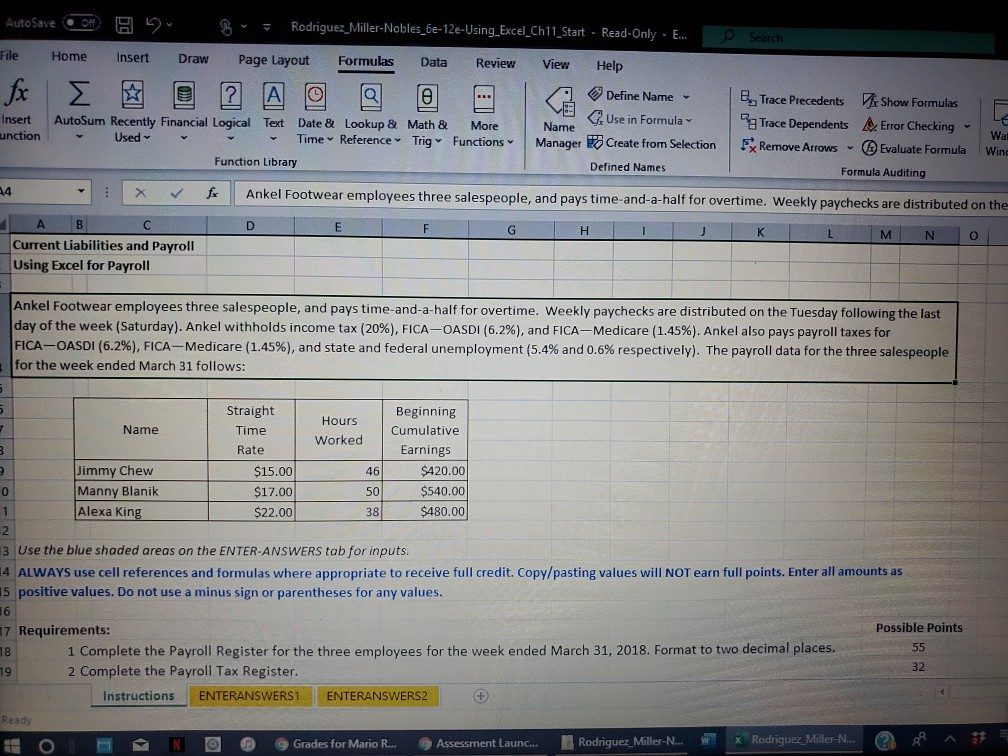  Rodriguez_Miller-Nobles 6e-12e-Using Excel Ch11 Start Read-Only - E. aline alvarenga Formulas