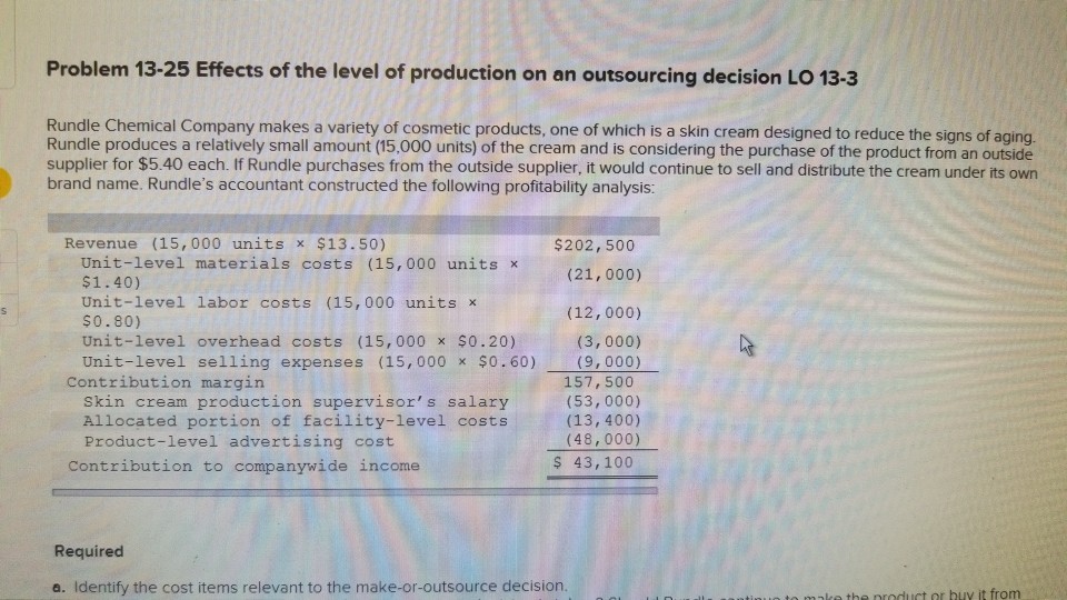Problem 13-25 Effects of the level of production