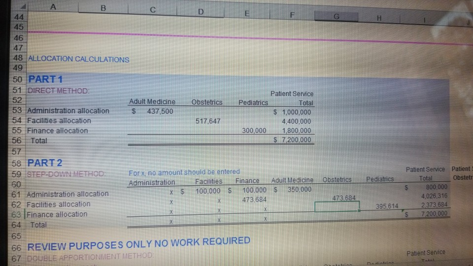 Allocation Direct Method Part 1 use provided info