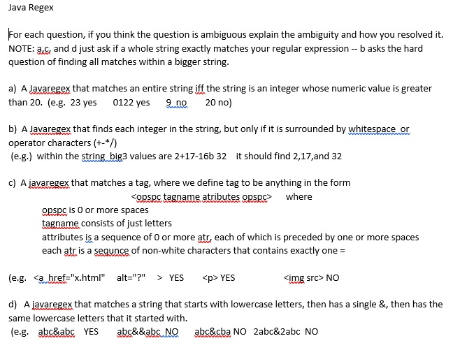 . Java Regex For each question, if you think the