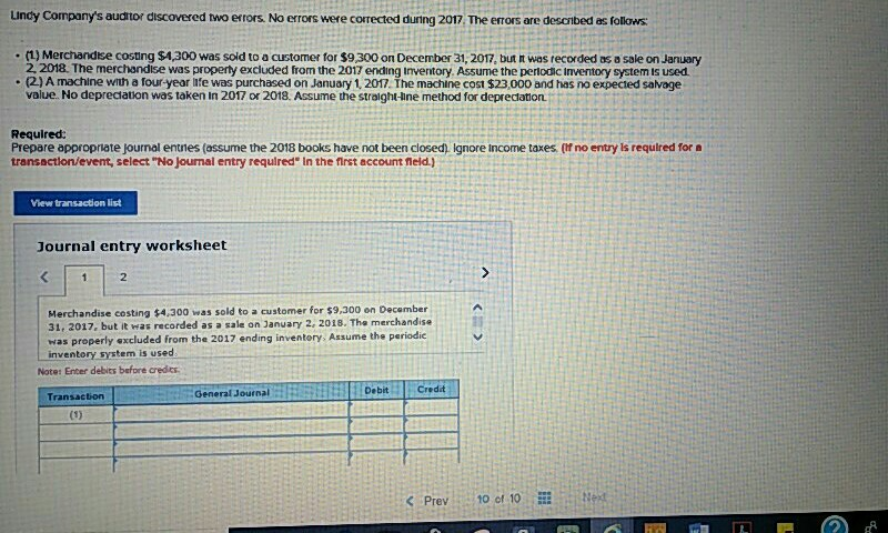 Lindy Company's auditor discovered two errors. No