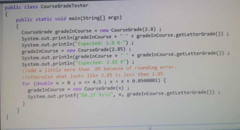 public String getLetterGrade() //-----------Start
