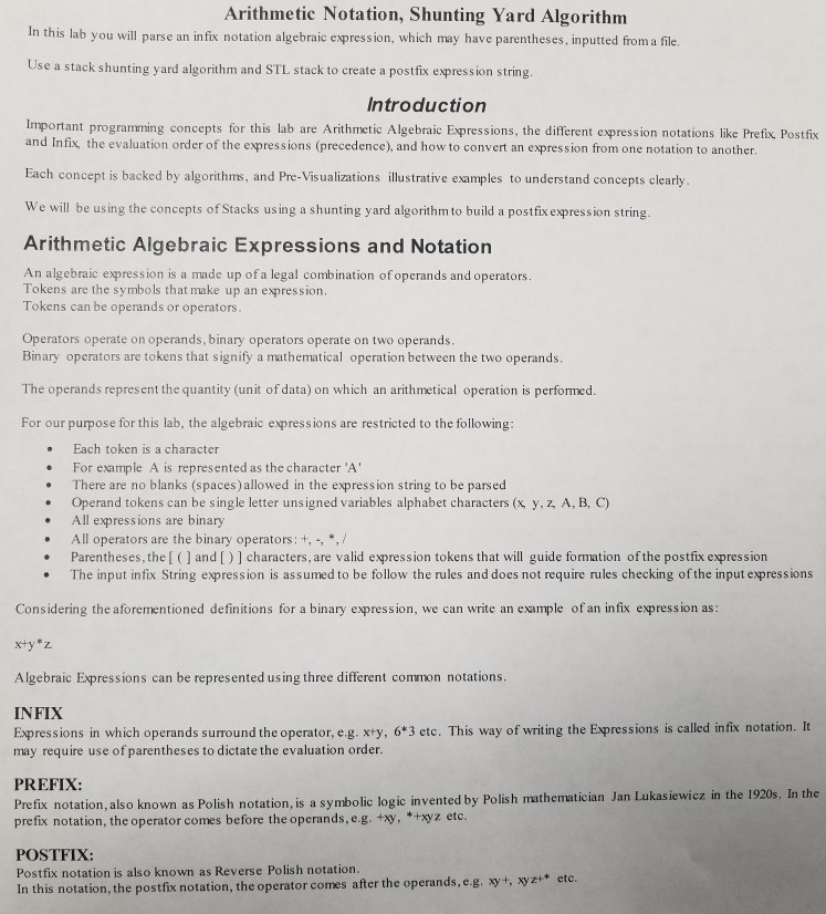 code in c++ Arithmetic Notation, Shunting Yard