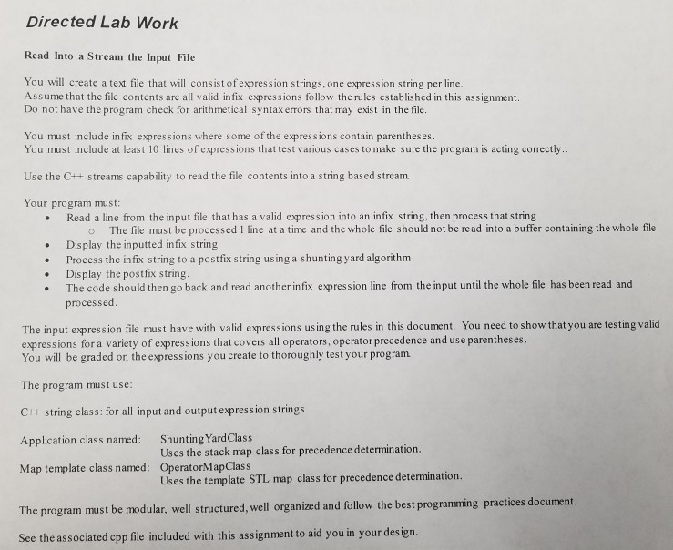  code in c++ Arithmetic Notation, Shunting Yard Algorithm In this lab