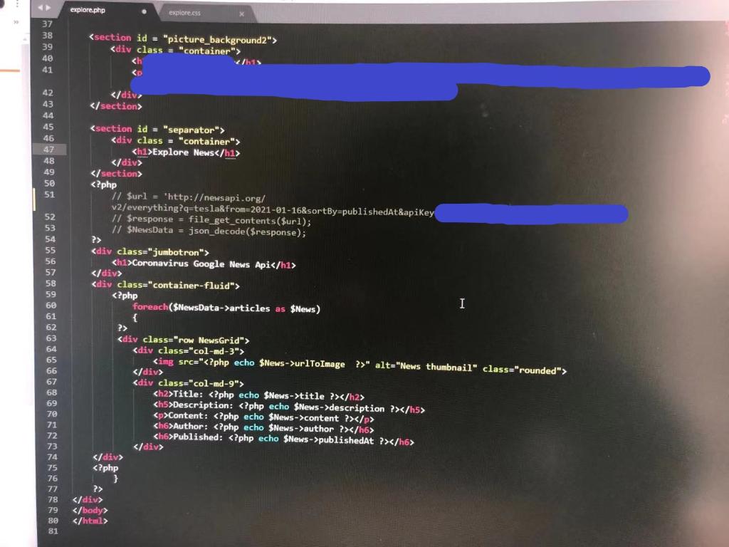 When I uncomment out the portion, the webpage