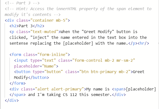 Part 3 when the "Greet Modify" button is clicked,