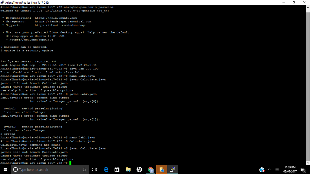 Need help ASAP, in puTTy but getting errors and