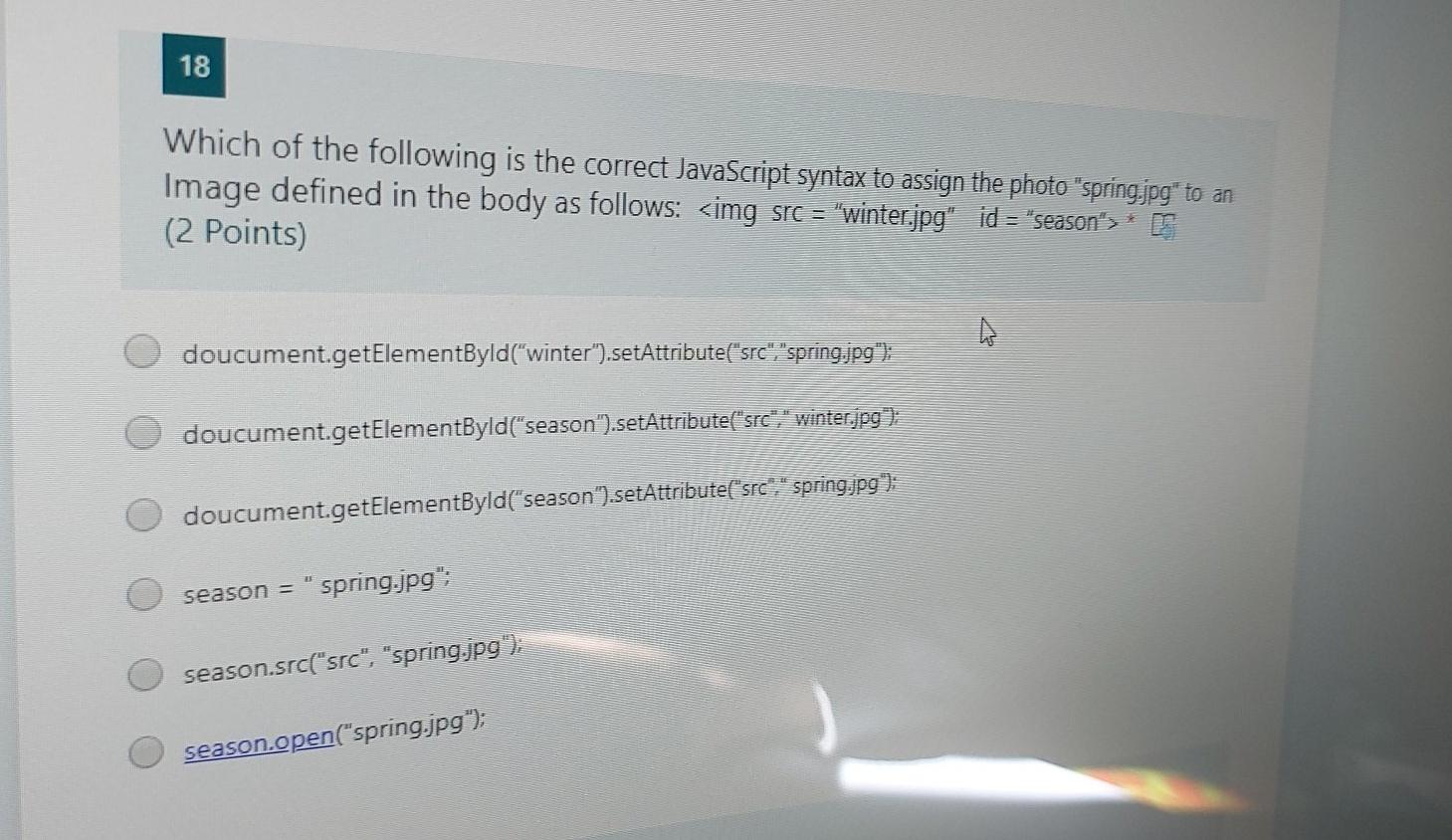 18 Which of the following is the correct