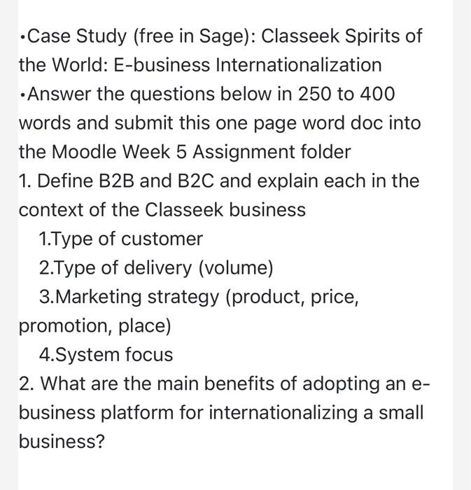 Case Study (free in Sage): Classeek Spirits of