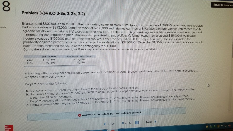 8 Return to question Problem 3-34 (LO 3-3a, 3-3b,