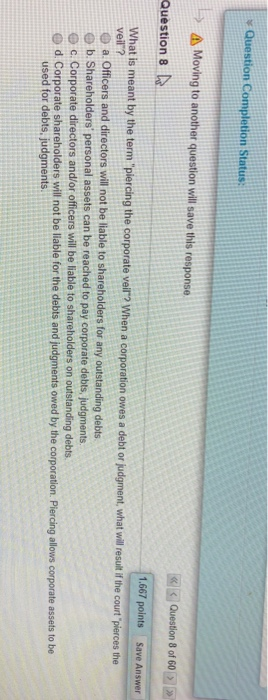 Question Completion Status: Moving to another