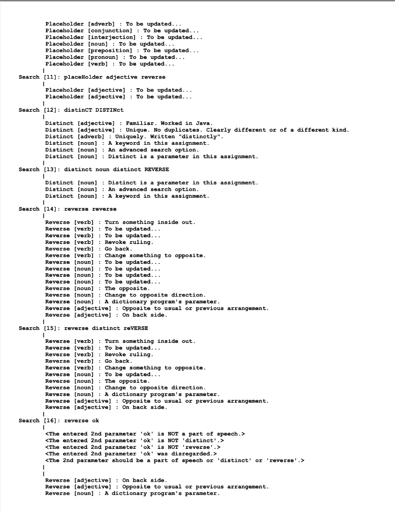 Need help on implementing a Dictionary project on