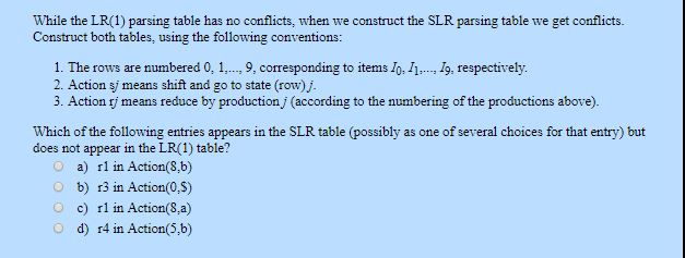 1. Here are the LR(1) sets of items for the