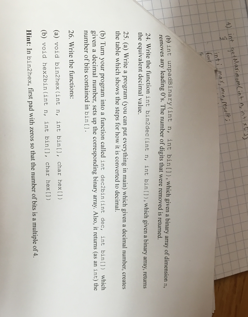 Write on paper not program Write the function int
