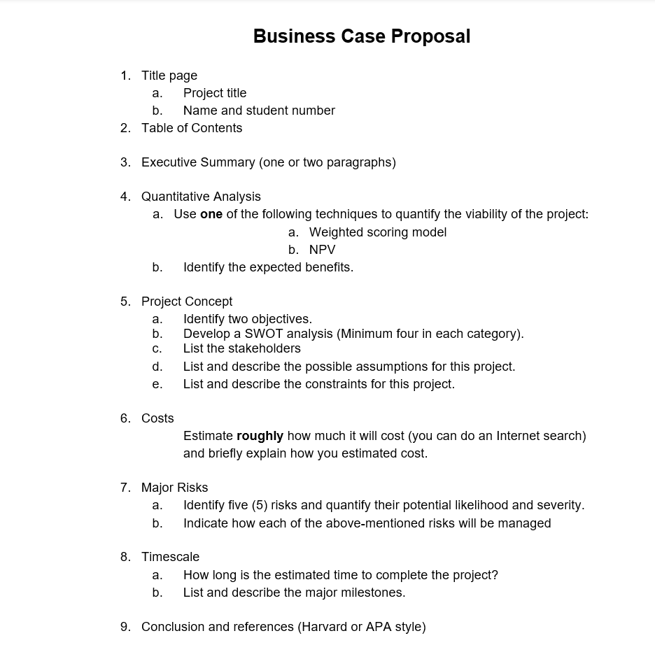  Preparing a Business Case / Project Proposal This assignment is worth