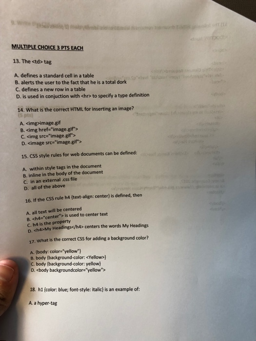 CSS HTML please answer all questions