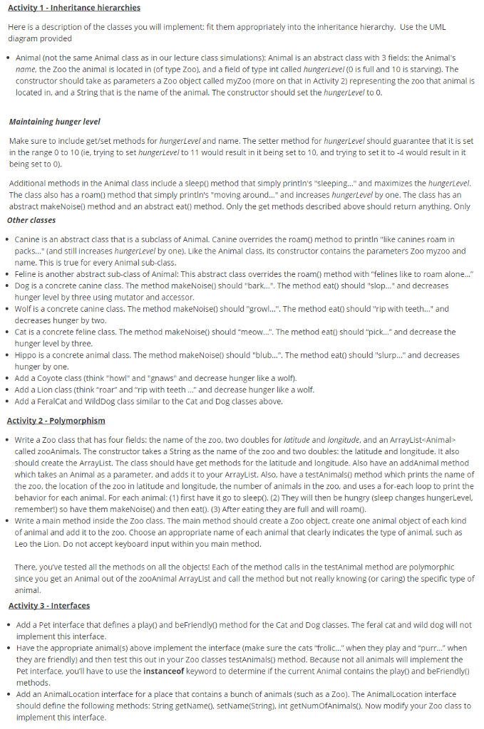 Java inheritance Here is a description of the