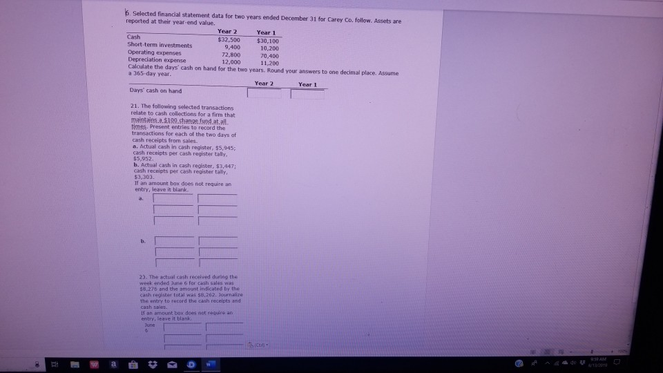 6. Selected financial statement data for two
