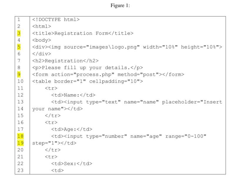 Question 1: The HTML file in Figure 1 should