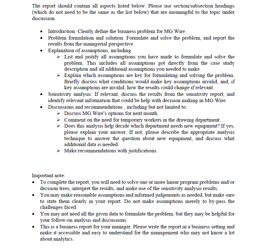 OPS 910 Individual Report Case Study: MG Wire