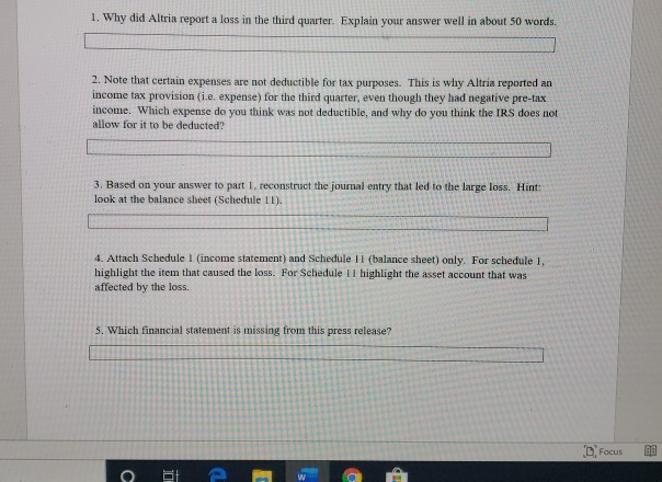 1. Why did Altria report a loss in the third