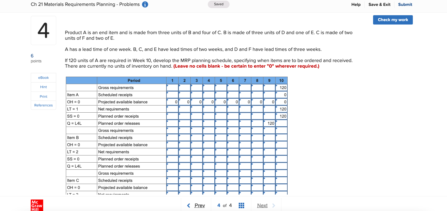 Ch 21 Materials Requirements Planning - Problems