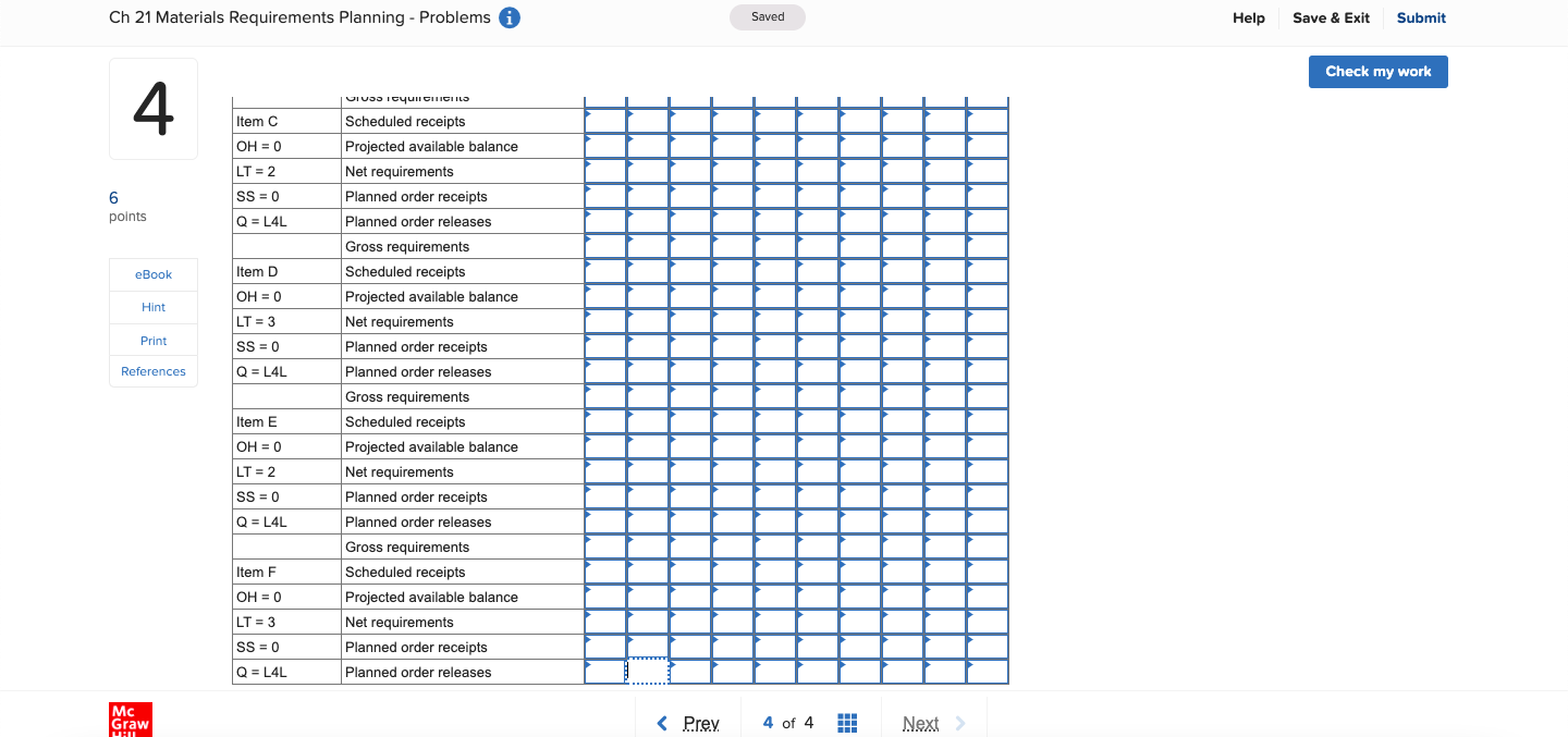 Ch 21 Materials Requirements Planning - Problems
