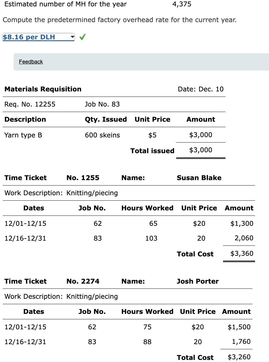 Mastery Problem: Job Order Costing Purl of Great