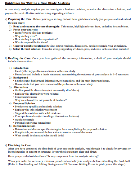 Guidelines for Writing a Case Study Analysis A