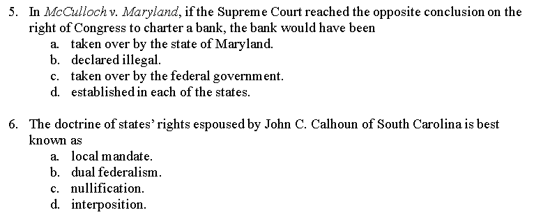 5. In McCulloch v. Maryland, if the Supreme Court
