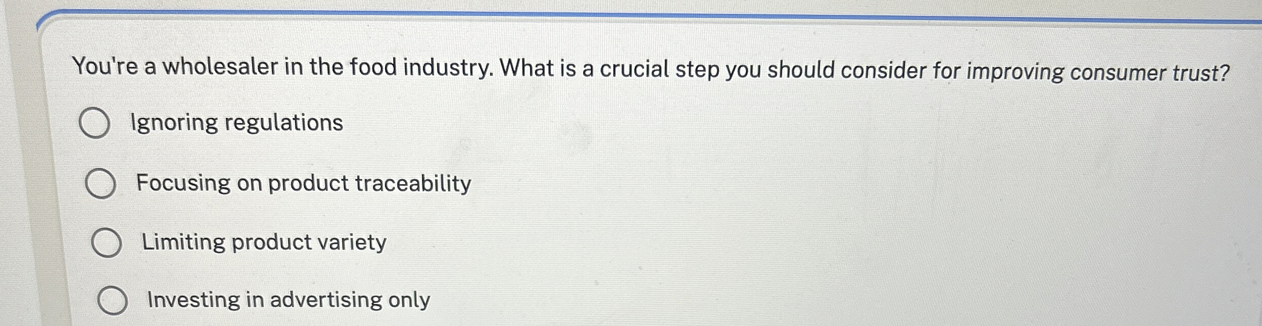 You're a wholesaler in the food industry. What is