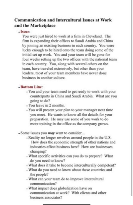 Communication and Intercultural Issues at Work