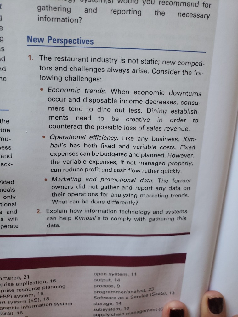 Textbook case: Kimballs Restaurant The restaurant