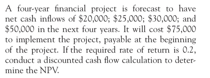 A four-year financial project is forecast to have