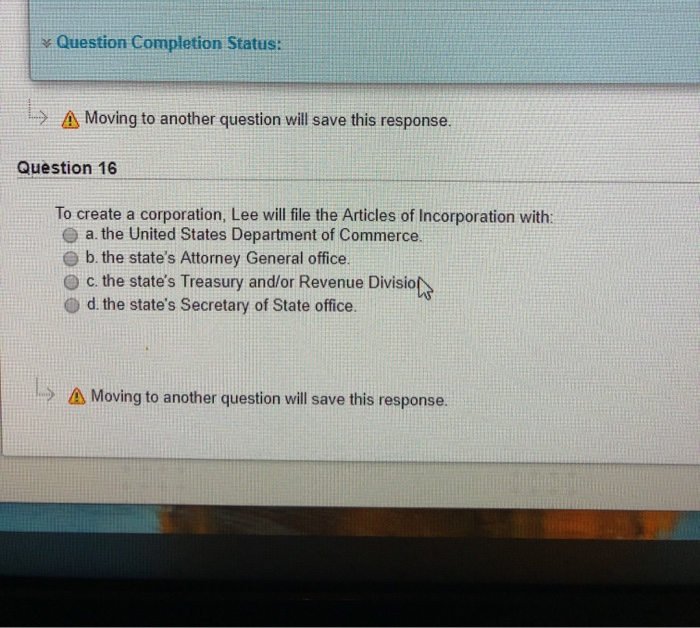 Question Completion Status: > A Moving to another