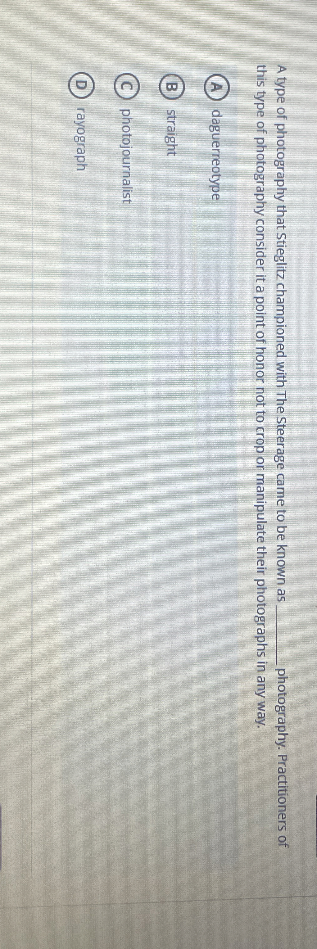 A type of photography that Stieglitz championed