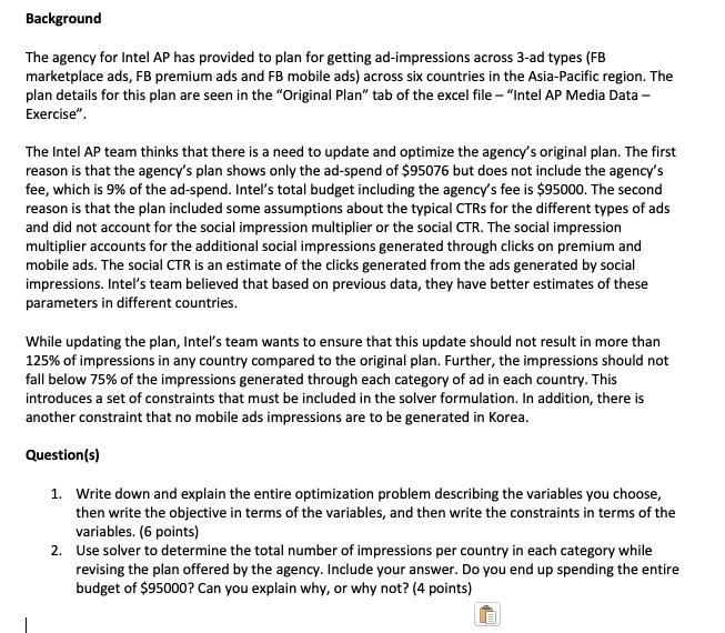 Background The agency for Intel AP has provided