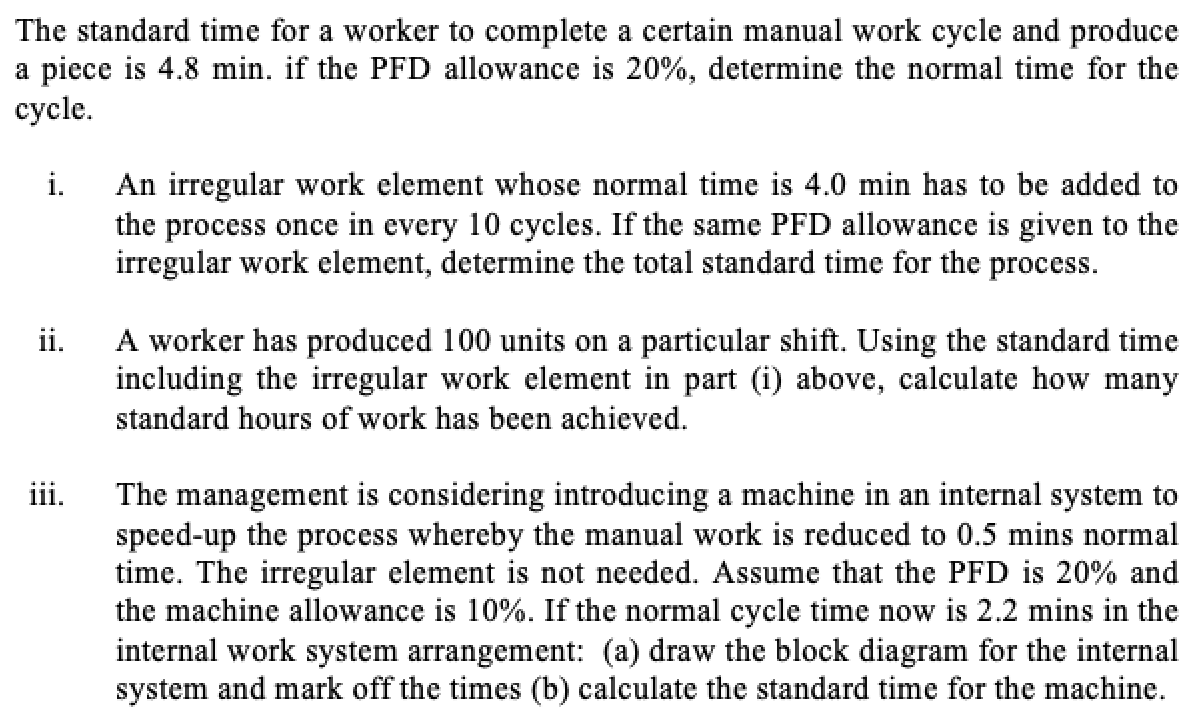 The standard time for a worker to complete a