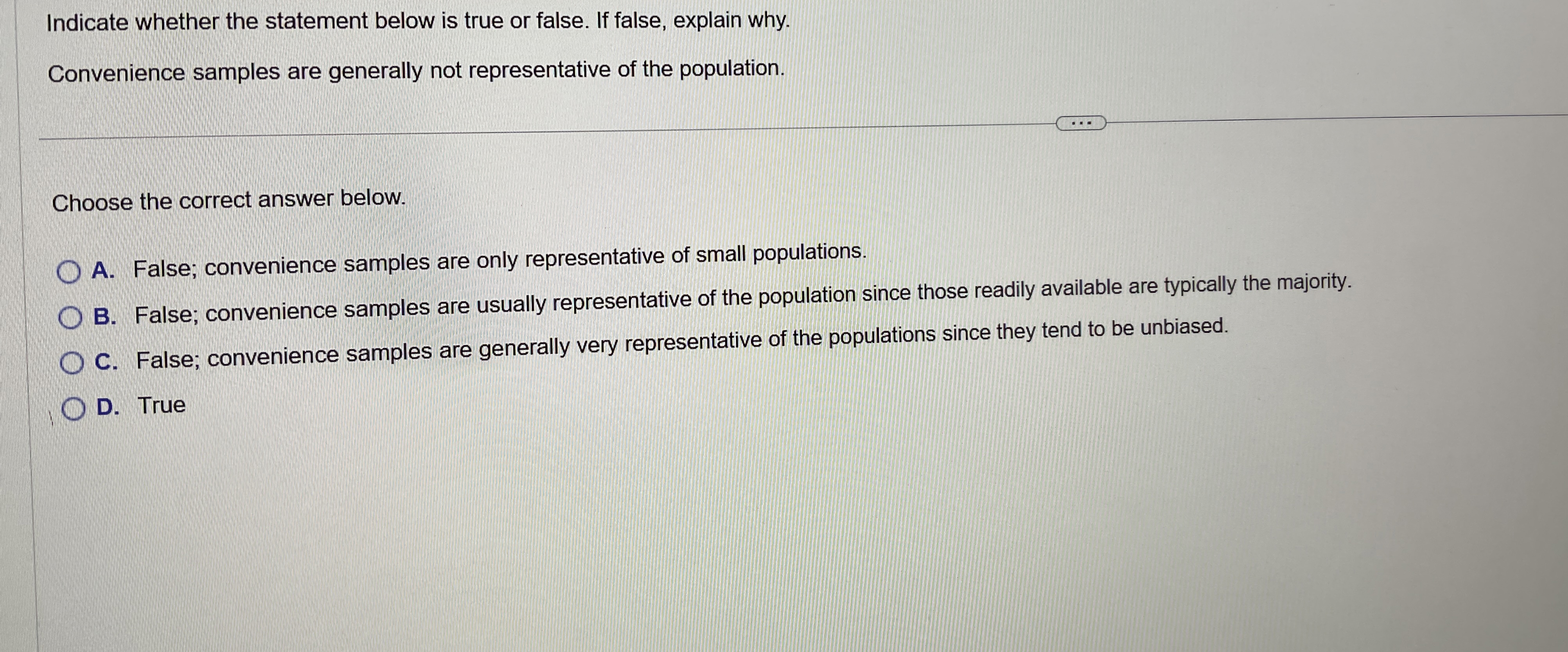 Indicate whether the statement below is true or