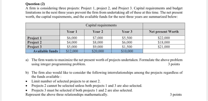 Question (2) A firm is considering three