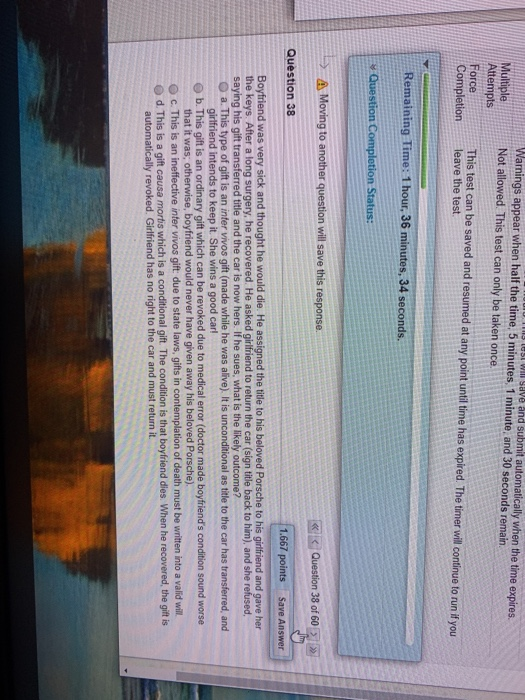 Warnings appear when half the time, 5 minutes, 1