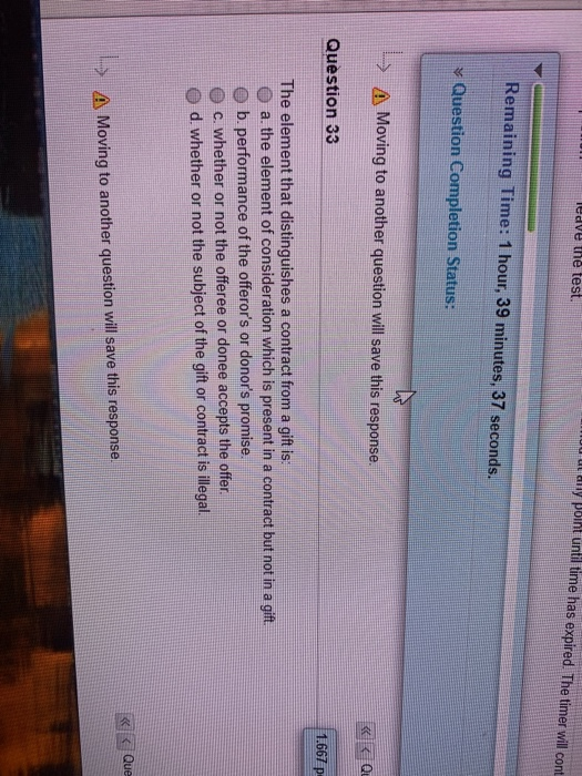 ledve the test. until time has expired. The timer