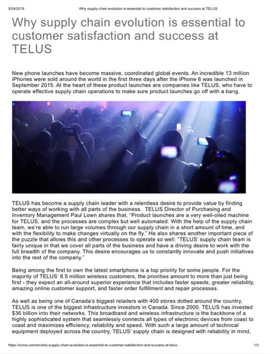 Questions for Case Assignment # 6 Telus Q1: What