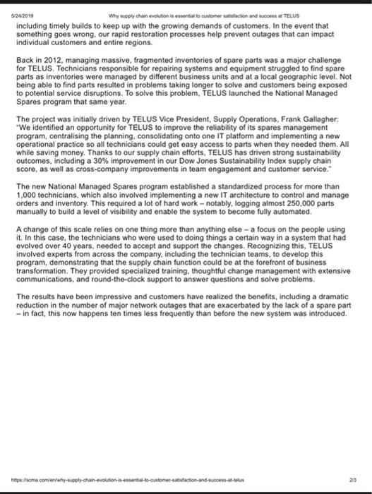 Questions for Case Assignment # 6 Telus Q1: What